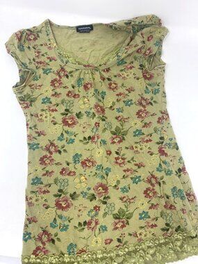 Nordstrom Kids Eyeshadow Lace Trim Green Floral Top Blouse Tee Size Large 14